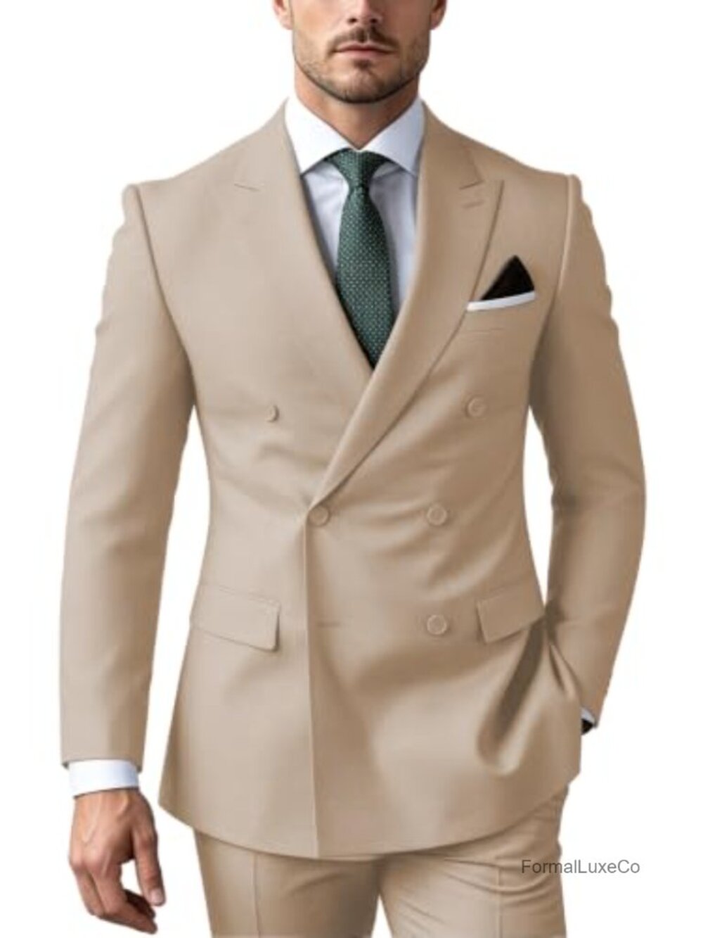 2-Pc Slim Fit Double Breasted Suit Set Blazer Pants Formal